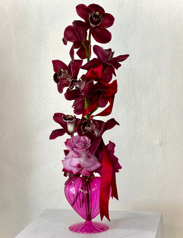Glass Heart Vessel Orchid Arrangement // Valentine's Day 2026